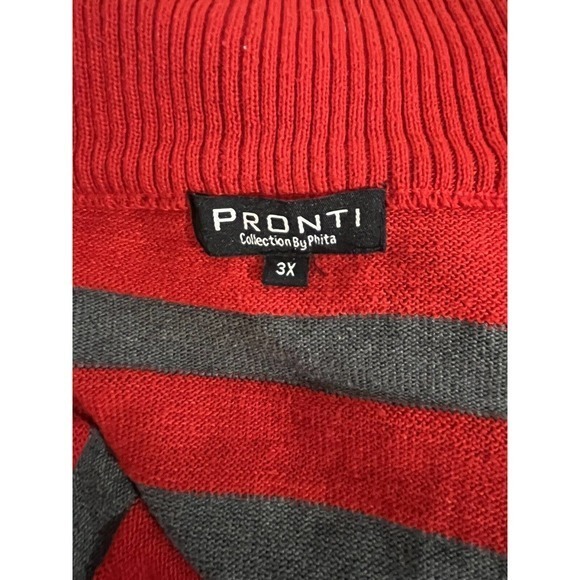 Pronti Collection by Phita Mens Red/Gray Striped Long‎ Sleeve Sweater - Picture 4 of 7